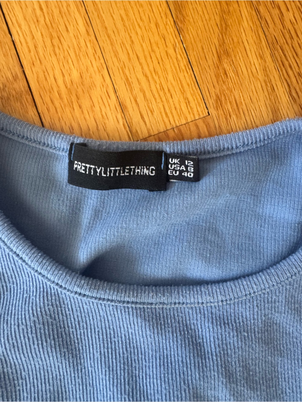 PrettyLittleThing Light Blue Ribbed Tank Top - Picture 2 of 3
